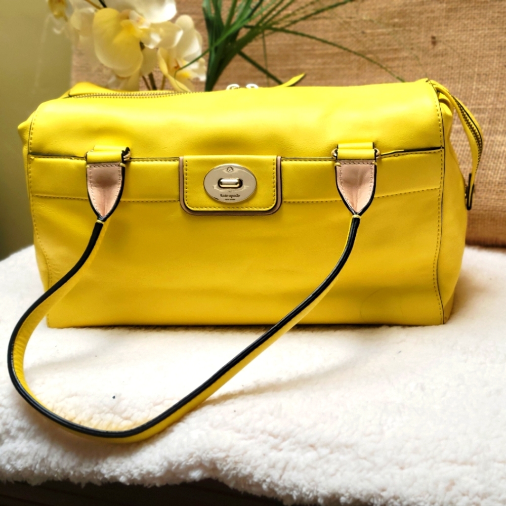 kate spade Yellow Leather Satchel with Tan Accents